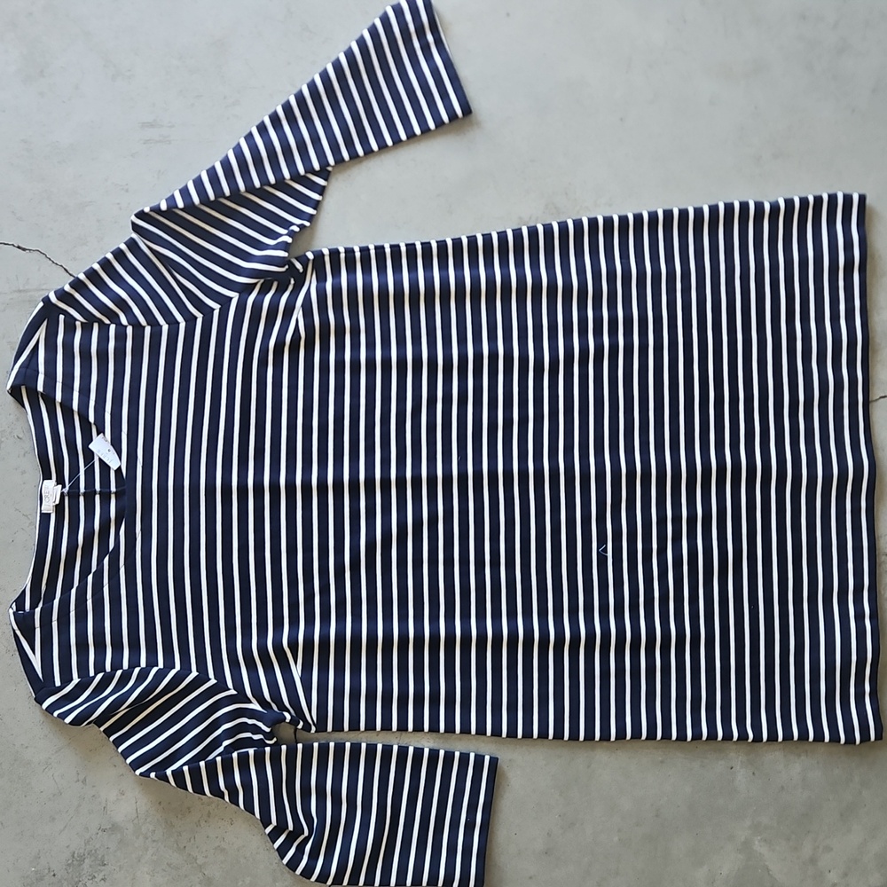 J. Crew Navy and Cream Striped Dress 3/4 Length Sleeves